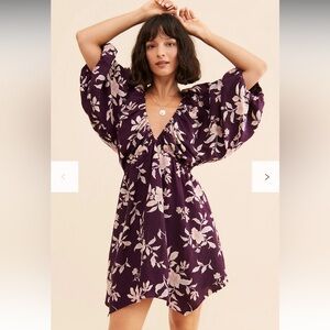 Free People Purple Floral Long Sleeve Dress